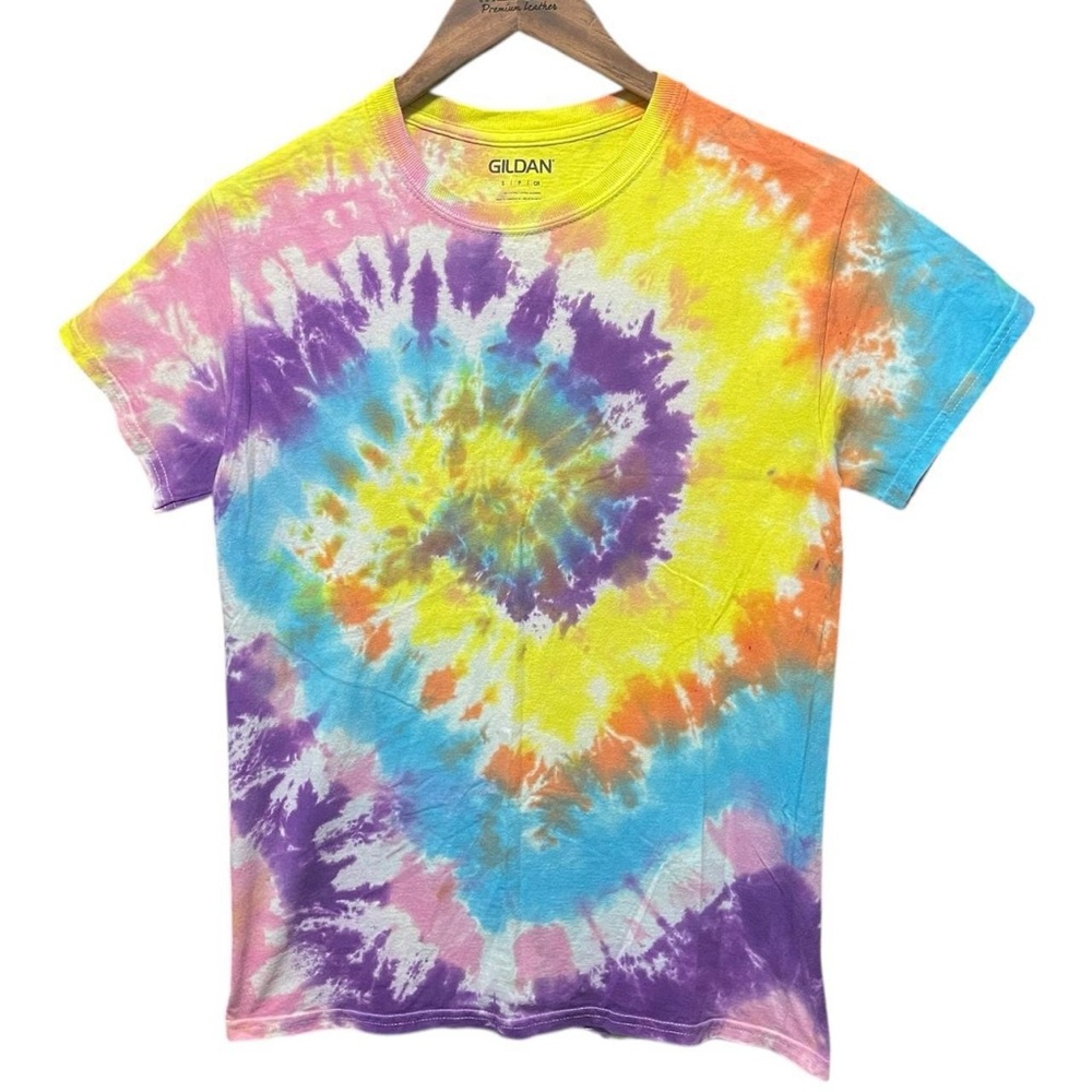 colorful Swirl tie-dye short sleeve crewneck casual hippie boho streetwear shirt - Picture 1 of 4